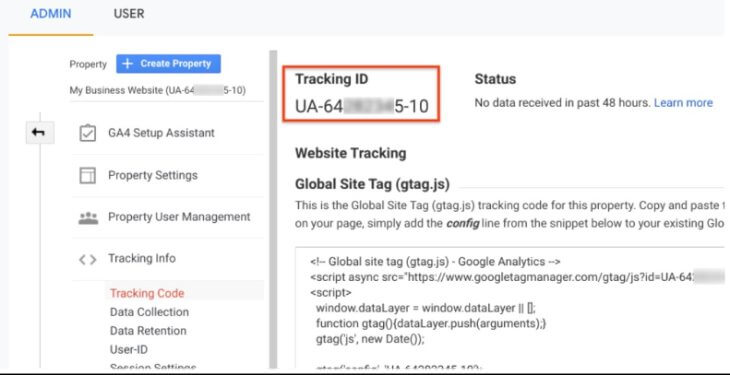 Гугл Аналитика - где взять tracking ID в формате UA