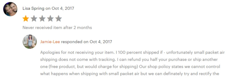 Комментарий на плохой отзыв Этси