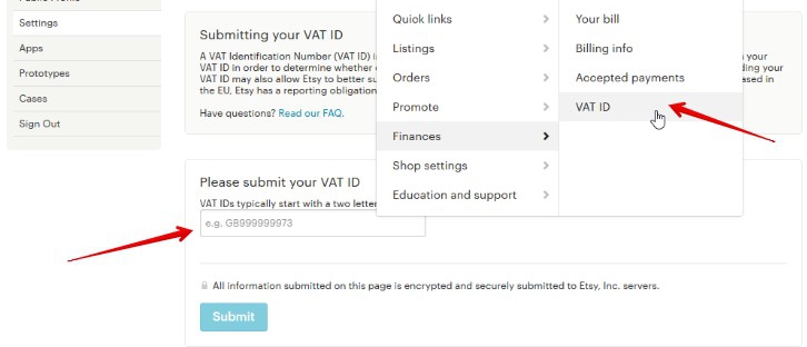 Где ввести VAT ID ИНН на Etsy