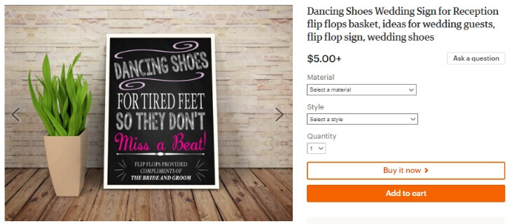 Dancing Shoes Wedding Sign for Reception flip flops basket