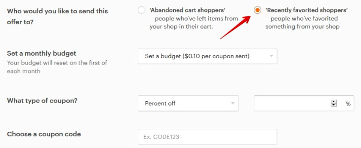 Etsy - купон Recently Favorited Shoppers