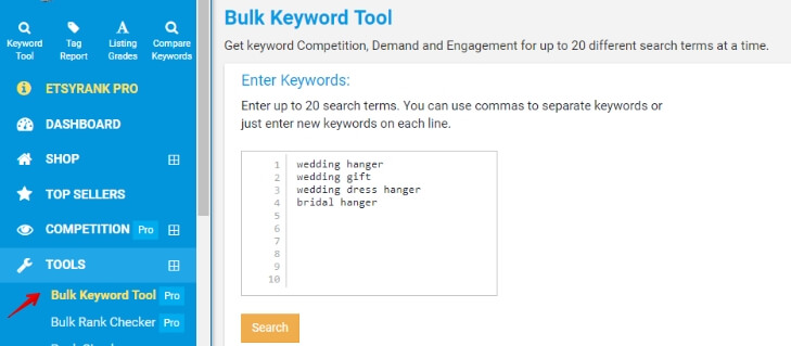 Bulk keyword tool на EtsyRank