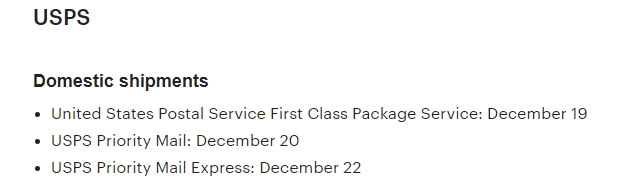 Крайние сроки отправки для USPS на Рождество