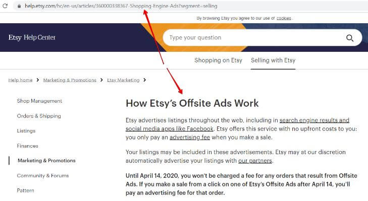 Страница Shopping Engine Ads заменили на Etsy Offs